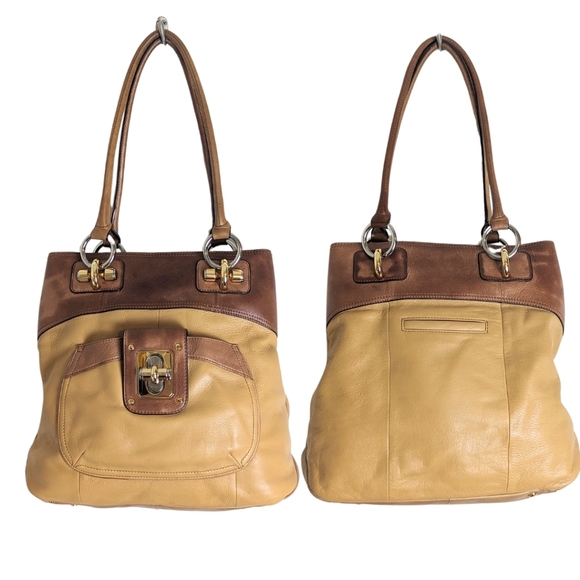 B. Makowsky Two-Tone Leather Shoulder Bag - Picture 1 of 10
